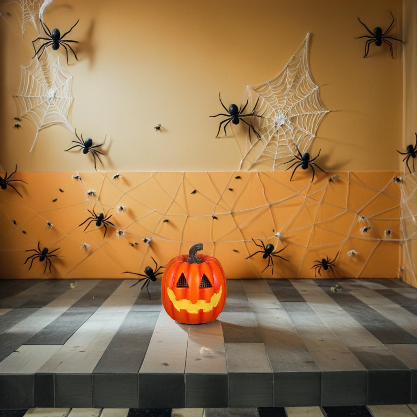 Halloween Kürbis Deko LED Laterne aus Robustem Harz Flammenloses Leuchten für Innen Außen Vielseitige Halloween Tisch Barbeleuchtung Stimmungsvolle Party deko mit Gruseligem