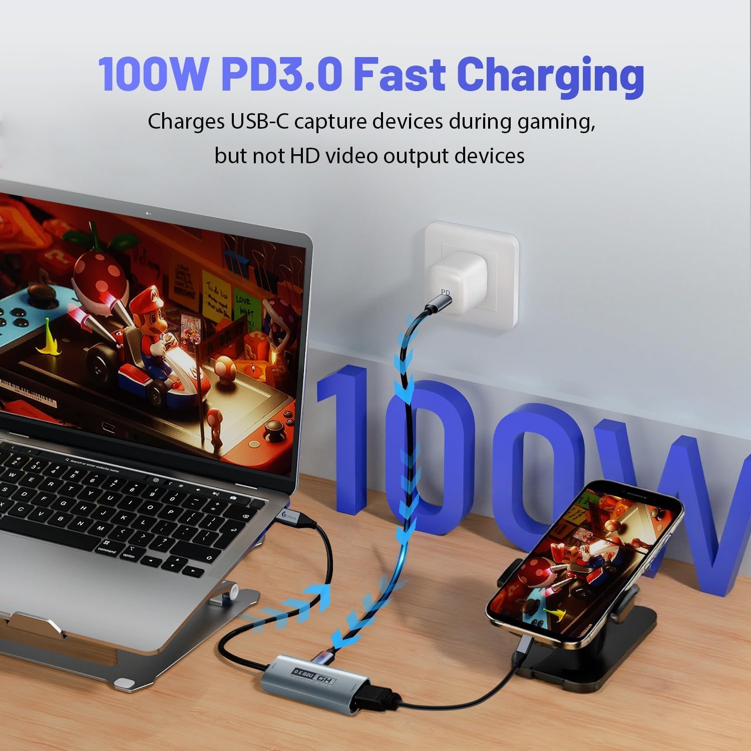 Guermok, Karta przechwytująca HDMI, 2K30FPS / 1080P60FPS, PD100W, streaming | Streaming, nagrywanie i granie z niskim opóźnieniem, Obsługuje konsole przenośne, Plug & Play bez sterowników, konsole domowe