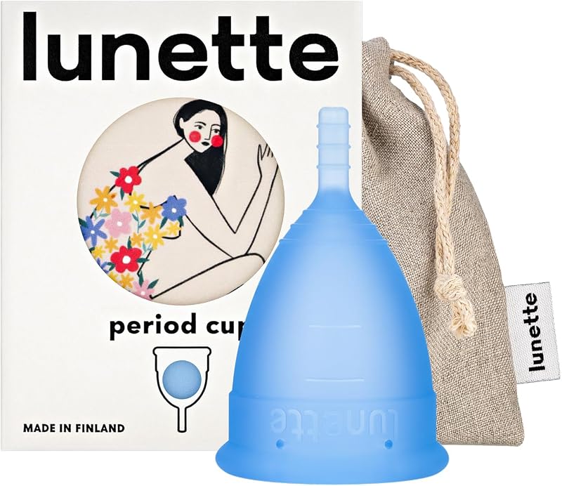 Lunette Copa Menstrual Reutilizable Protección 12 Horas de Comodidad Silicona Médica Suave – Alternativa a Tampones, Duración 10 Años, Talla 2 Blue