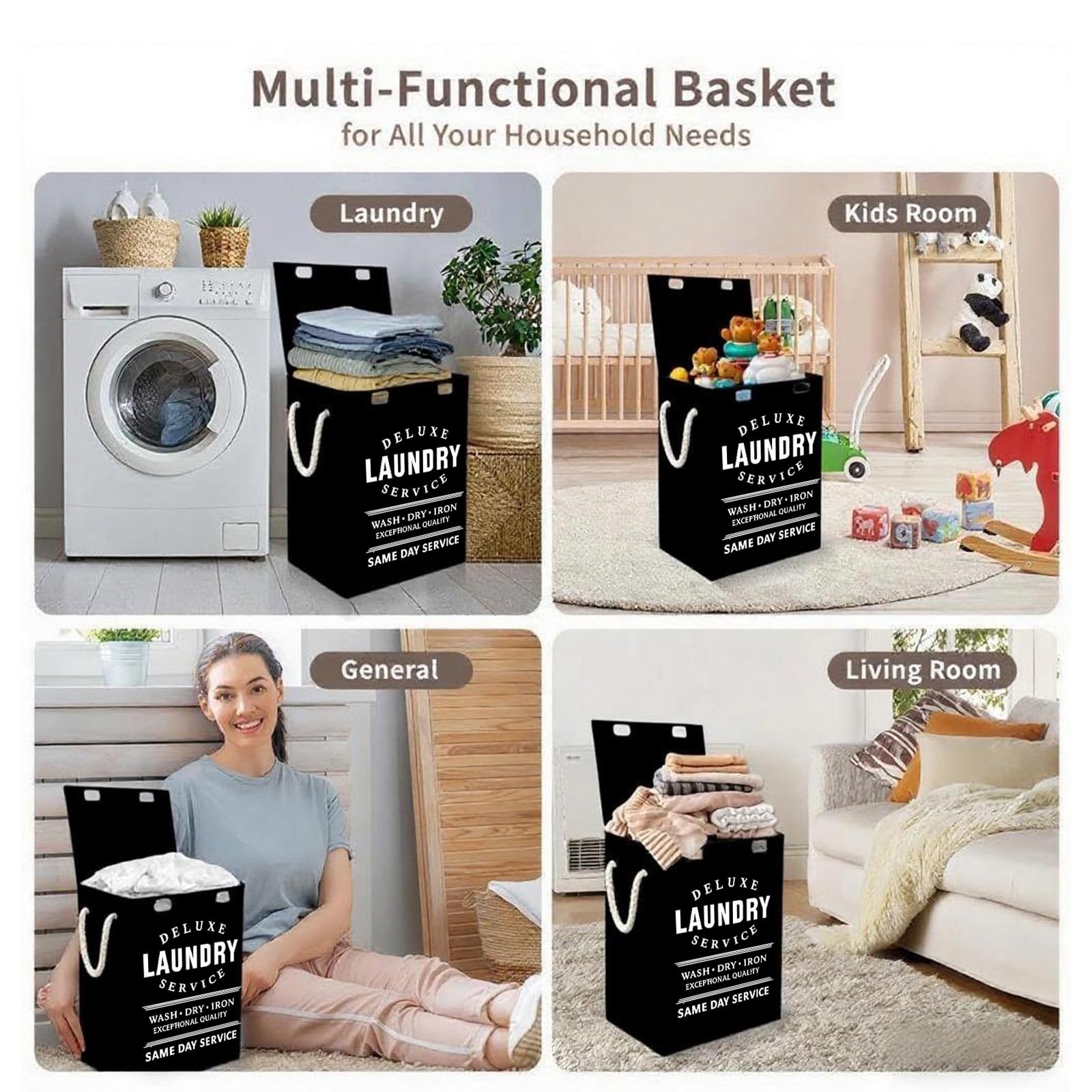 72L Laundry Basket with Lid,Black Large Collapsible Laundry Hamper with Handles,Dirty Clothes Hamper for Dirty Clothes,Bedroom,Bathroom,Laundry Room,Dorm - Image 4