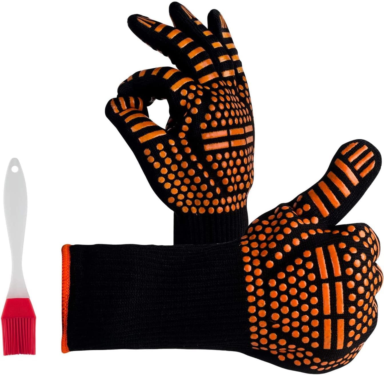 Oven Mitts-1472°F Extreme Heat Resistant Grill Gloves for Oven, Smoker, Cooking, Baking（Orange）