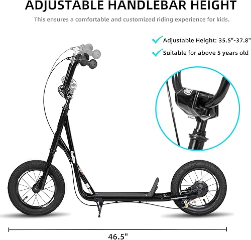 Miniatura 5 de JOYSTAR Patinete para niños de 5 a 9 años de edad, ruedas grandes de 12 pulgadas para niños, adolescentes y adultos, freno trasero y manubrio Negro