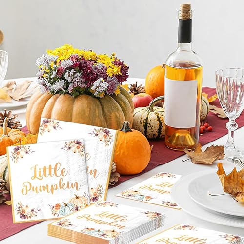 Miniatura 5 de 40 servilletas de calabaza pequeña, decoración de fiesta de baby shower, servilletas de papel floral de otoño para cumpleaños, baby shower, fiesta