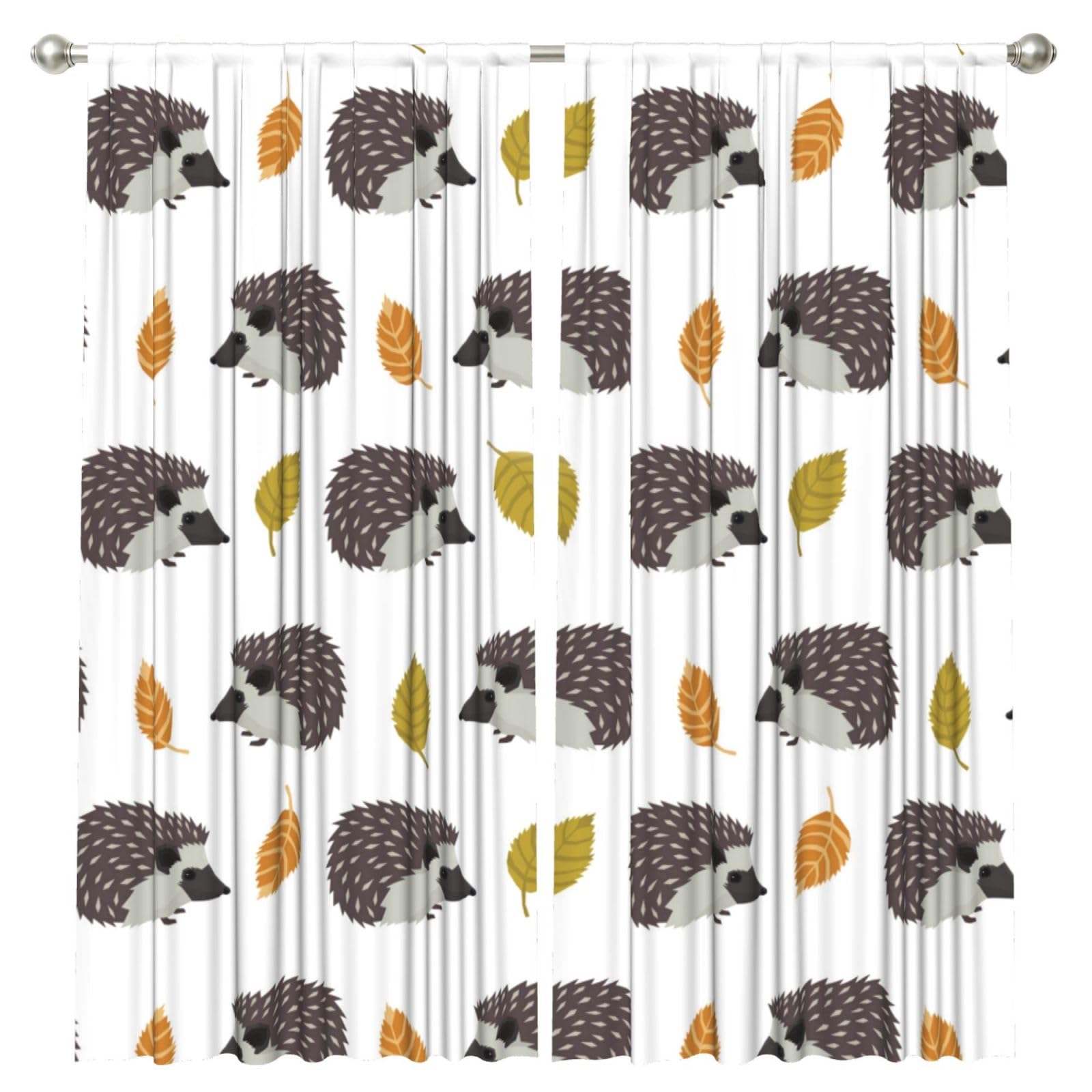 InOmak Autumn Leaves Hedgehog, 2 Panels Window Curtains 52 x 84 Inch Blackout Curtains for Living Room Bedroom
