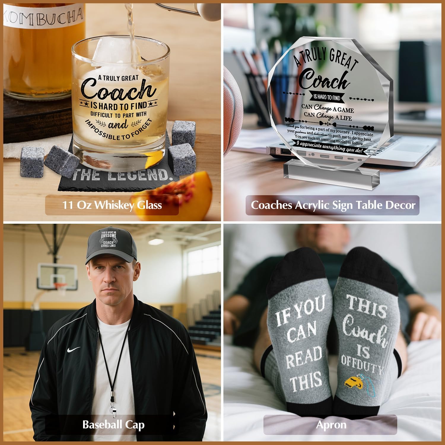 14 Pcs Coach Gifts for Men Whiskey Glass Set, Coaches Appreciation Gift with 11 Oz Whiskey Glass Coaster Stones Crystal Plaque Baseball Cap Socks Keychain Whistle, Best Coach Birthday Christmas Gift - Image 5
