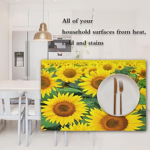 Miniatura 7 de Juego de 4 manteles individuales con diseño divertido de girasol, lavables, impermeables, para fiestas, hogar, decoración de mesa de comedor, 18 x