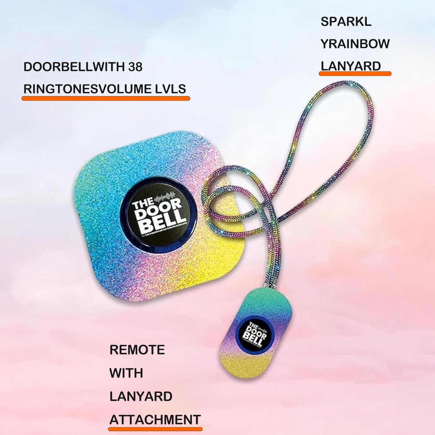 Sparkly Rainbow Classroom Doorbell for Teachers, Classroom Management Wireless Bell, 38 Chimes & 4-Level Volume for Home, Kid Room, Office (1pcs)