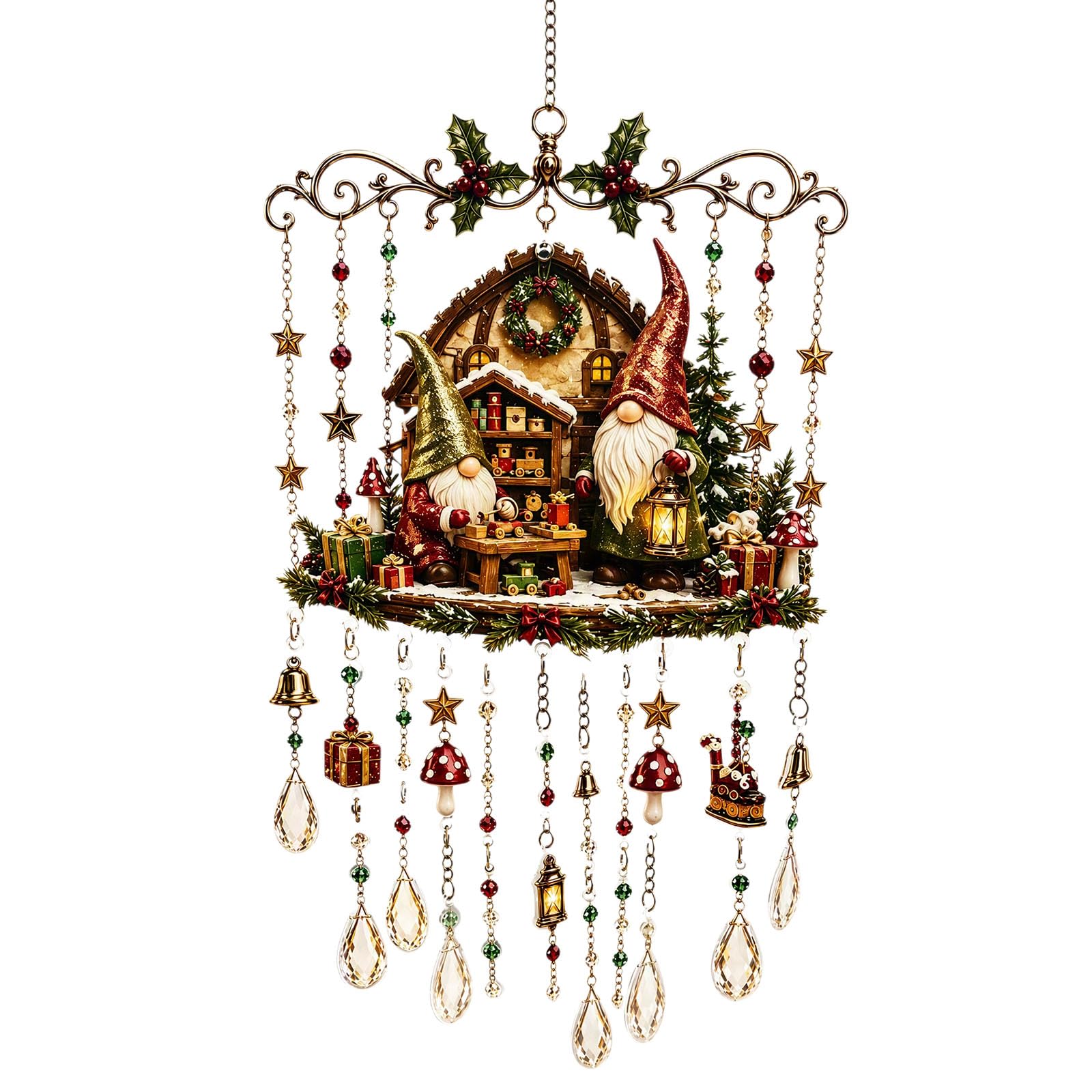 Christmas-Themed Crystal Wind Chime, Christmas Glass Suncatcher Wind Chime
