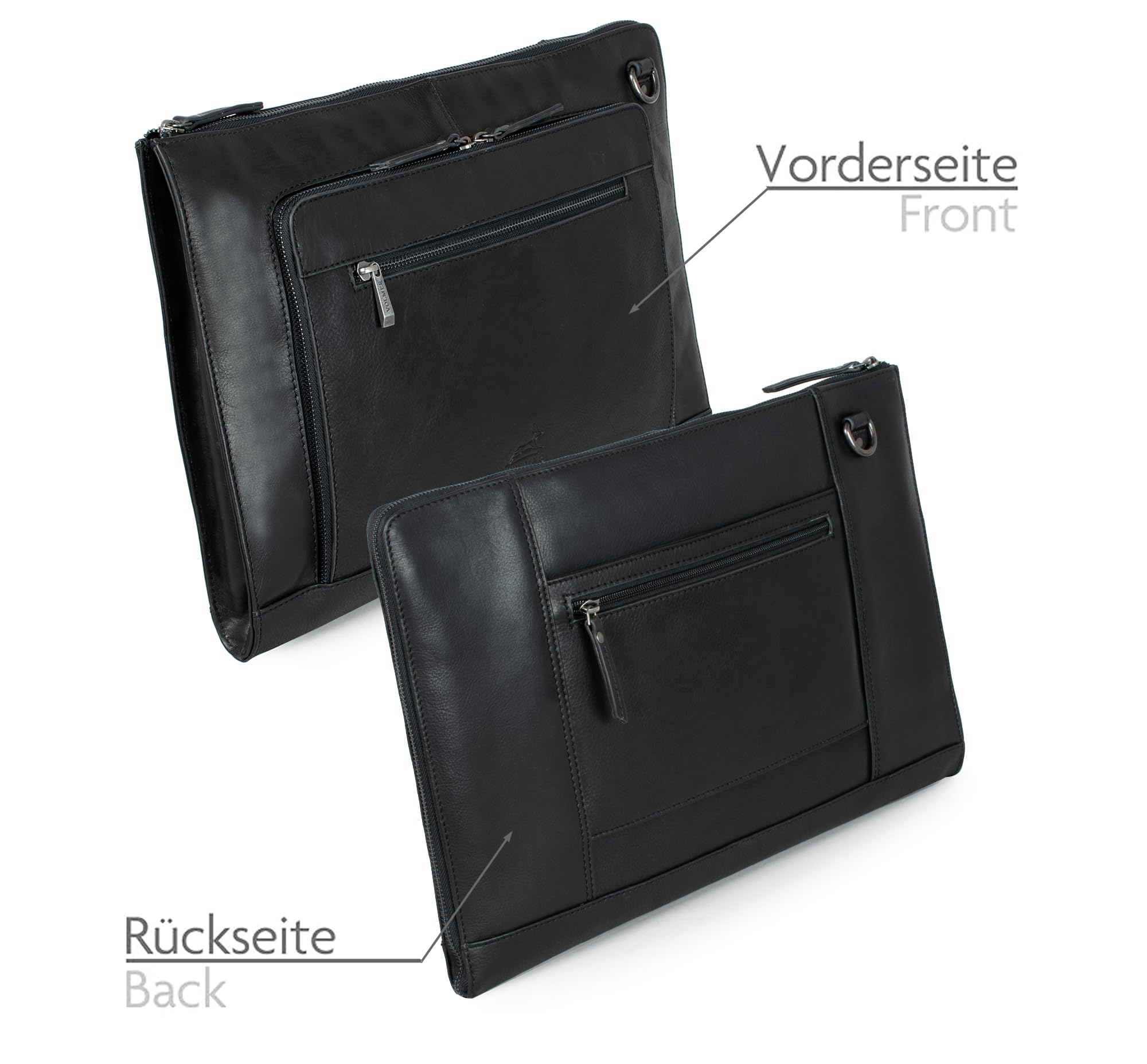 Fa.Volmer ® VO2403-Black - Funda de piel de búfalo para MacBooks, portátiles, tablets de hasta 17 pulgadas | Maletín A4 | VO2403-Black