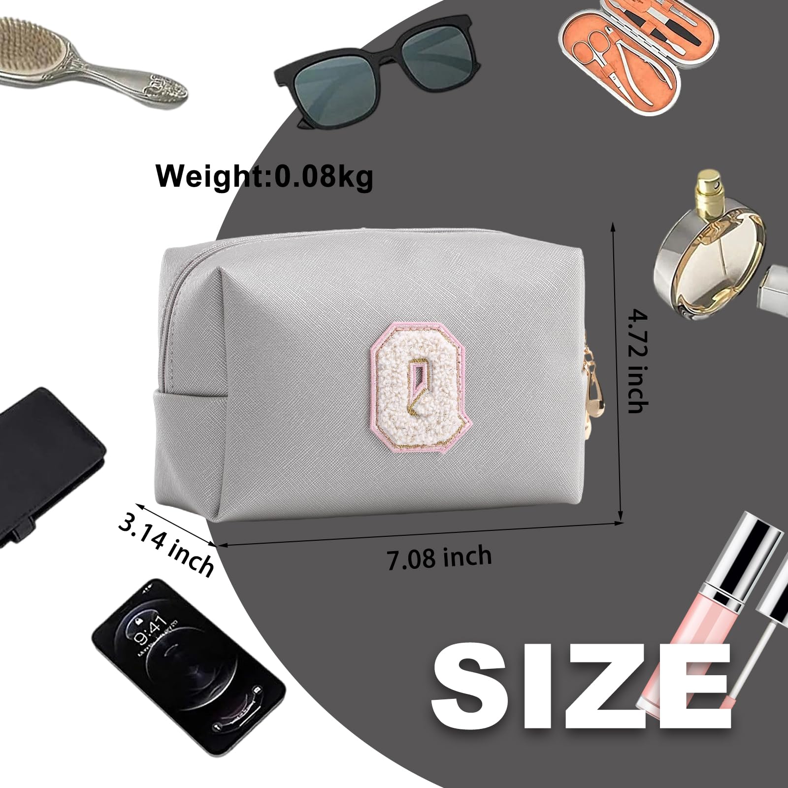 Personalized Makeup Bag,Waterproof Travel Makeup Pouch Cosmetic Bag Birthday Gift for Women Mom，Bride Bridesmaid Cosmetic Bag A-Z — view 142