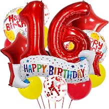 Red 16th Birthday Decoration Set,heart Rose 16th balloon,Colorful Happy 16th Birthday Banner Balloon for Girls Boys Kids Adults Party Supplies, Boys Red Number 16 Balloons Anniversary Decoration