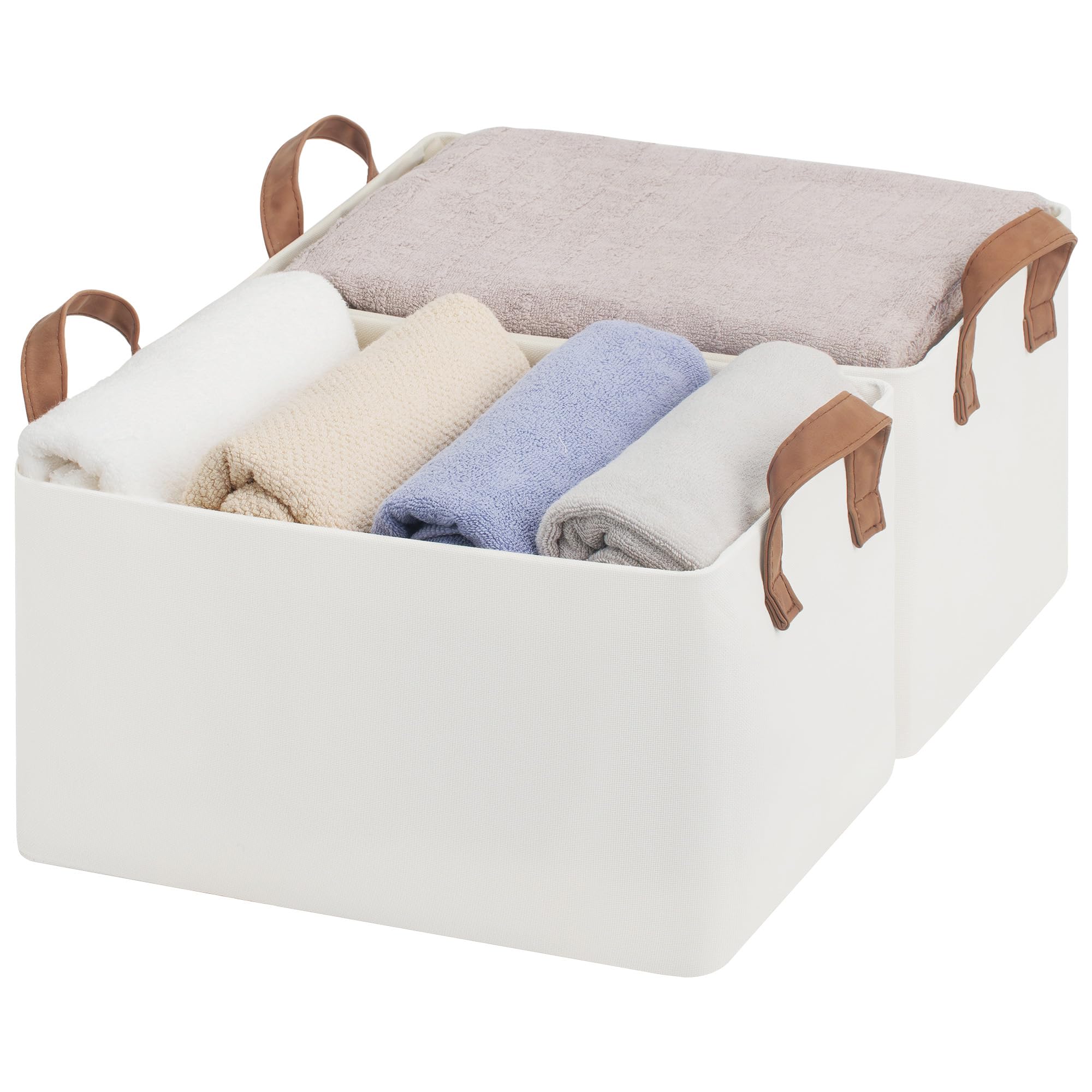 StorageWorks Storage Bins, Fabric Storage Bins for Shelves, Storage Baskets with Metal Frame, Closet Baskets and Bins with Handles, Beige, 2-Pack
