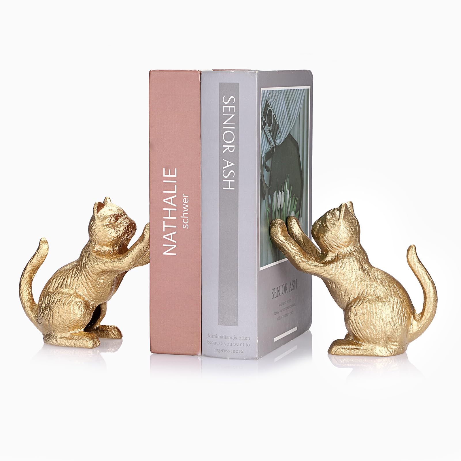 Serre-livres chat en fonte cale-livre créatif doré pour étagère lourde