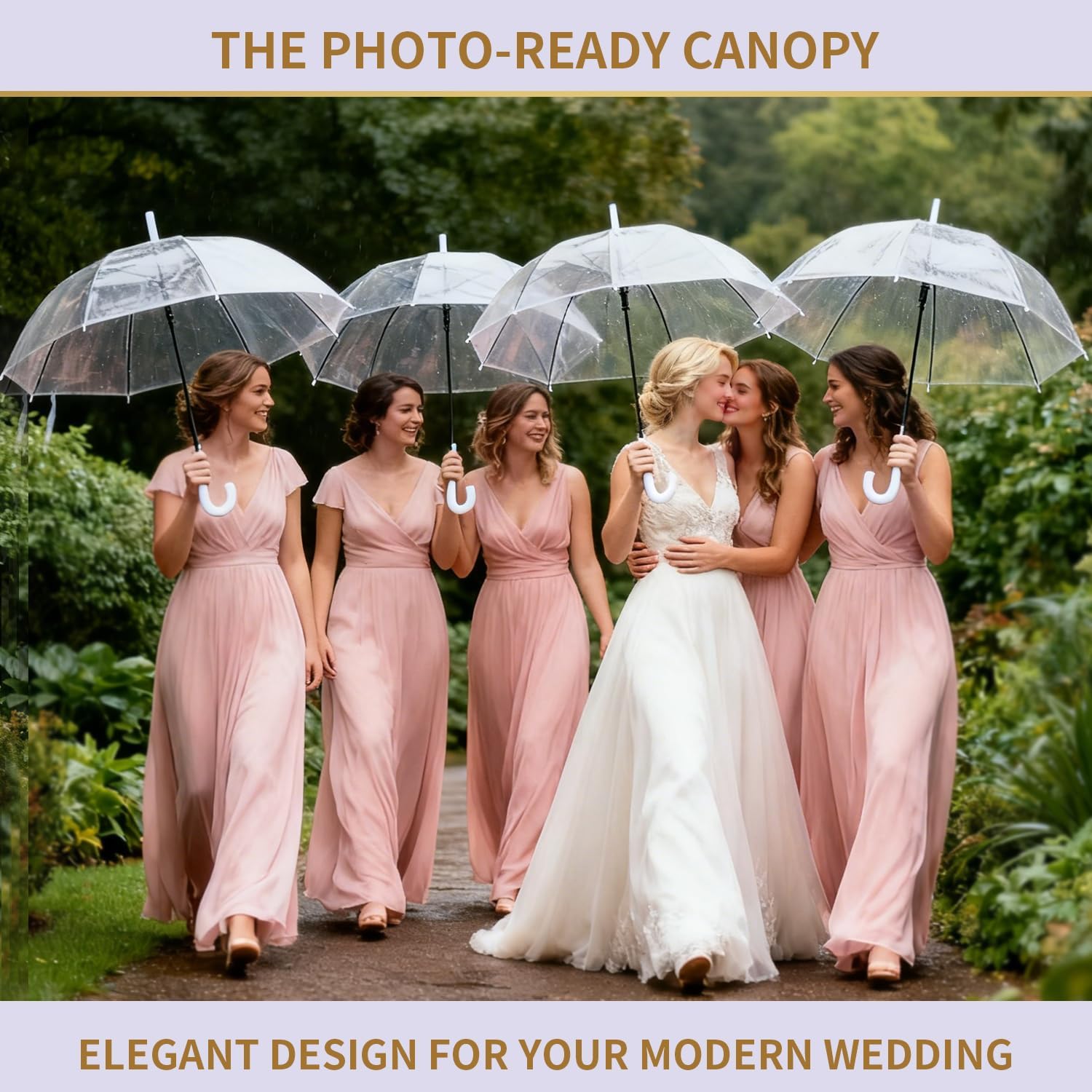 14-Pack Clear Umbrellas for Wedding – Bulk Dome Transparent Umbrella Set with White Hook Handle, Purple Ribbon & Thank You Tags, Large Clear Umbrella for Rain & Event Decor