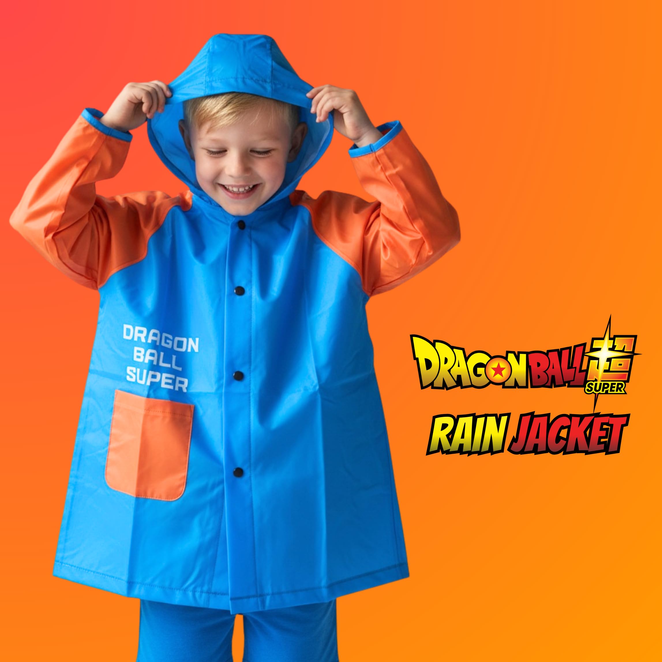 Dragon Ball Z Chubasquero Impermeable para Niños, Lluvia Chaqueta Impermeable con Capucha para Niños, Tallas 4 a 8 Años