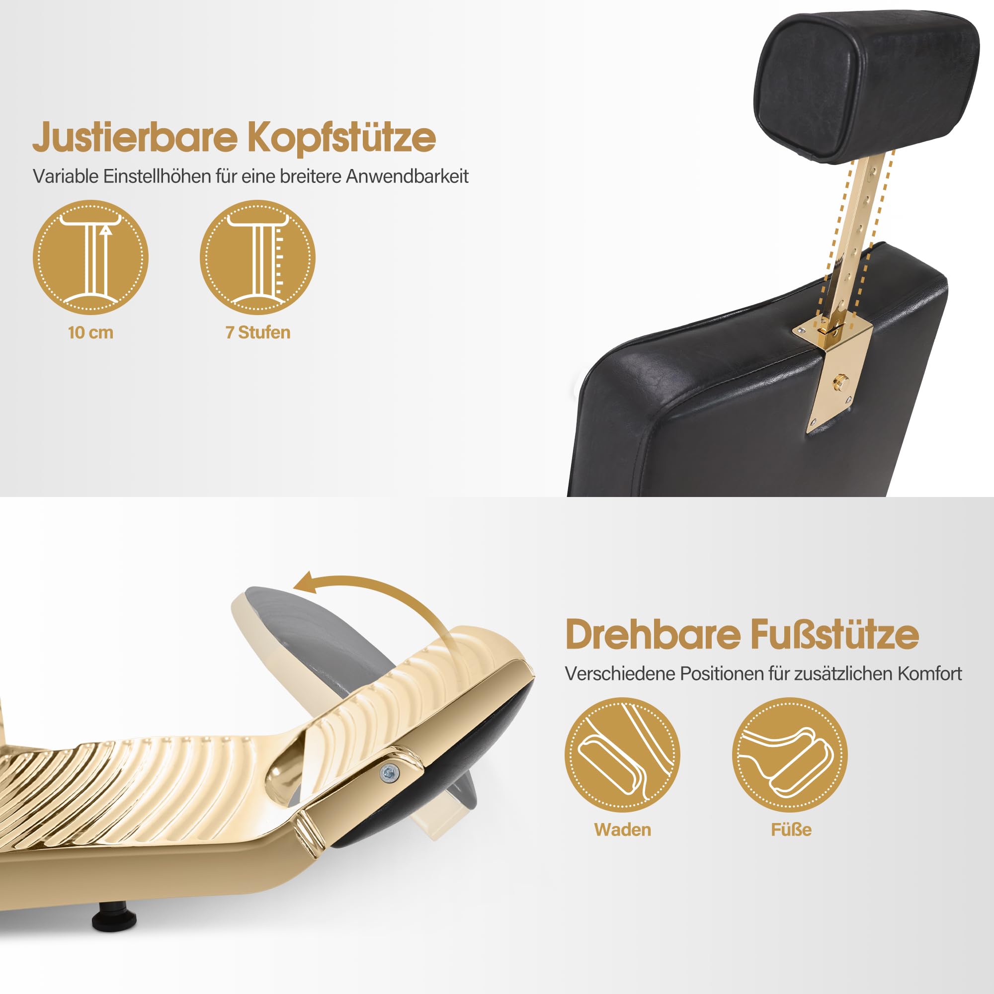 Barberpub Friseurstuhl mit Kopfstütze Kippbar, Friseureinrichtung mit Hydraulikpumpe 360° Drehbar, Bedienungsstuhl Höhenverstellbar, Barber Stuhl Friseurstühle Kunstleder, 9671 (Gold-Schwarz)