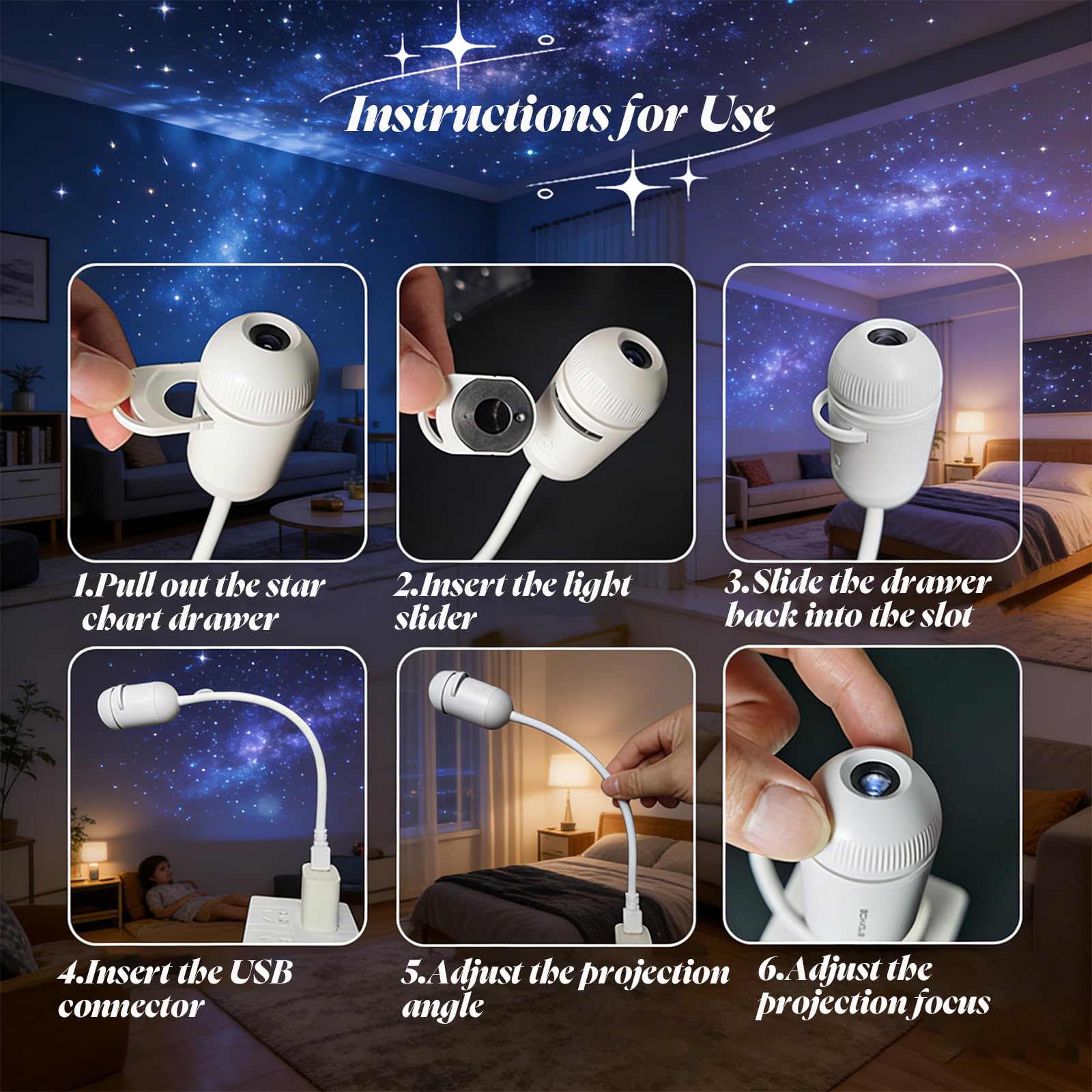 Galix Proiettore Stelle Luci Notturne, Galaxy Projector Night Light,Proiettore Soffitto, Con 6/12/24 Scene Di Proiezione Sostituibili per Camere, Soggiorni oFeste，24-image
