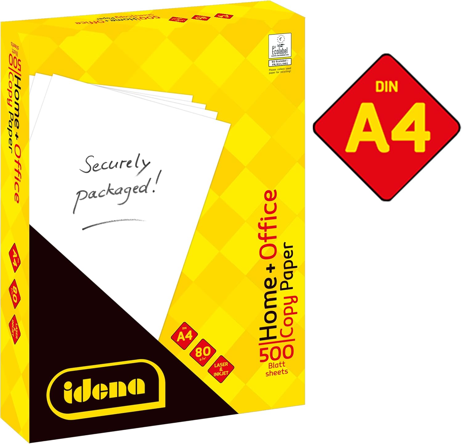 Idena Idena 10548 Copier Paper DIN A4, 500 Sheets, White, 80 g/m², EU Ecolabel, Suitable for Laser and Inkjet, with Tear-Resistant Film Protective Packaging