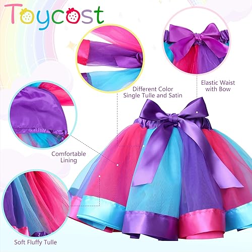 Miniatura 4 de Conjunto de falda tutú con arcoíris en capas, broches para el pelo y faja de satén para niñas y fiesta de cumpleaños