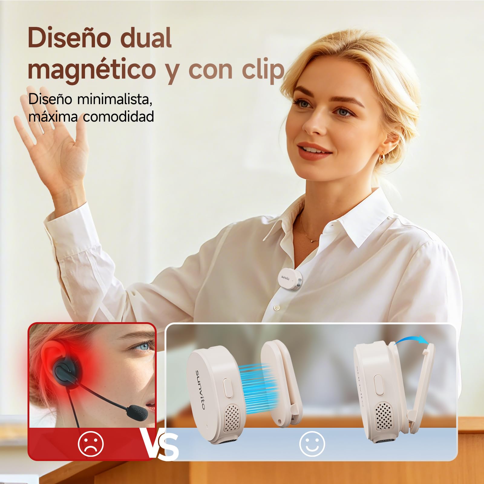 Amplificador de Voz inalámbrico para Profesores, con 2 micrófonos. | Soporta Bluetooth, tarjeta TF y modo dual, compatible con móviles y tablets para audio, música o apoyo de voz.