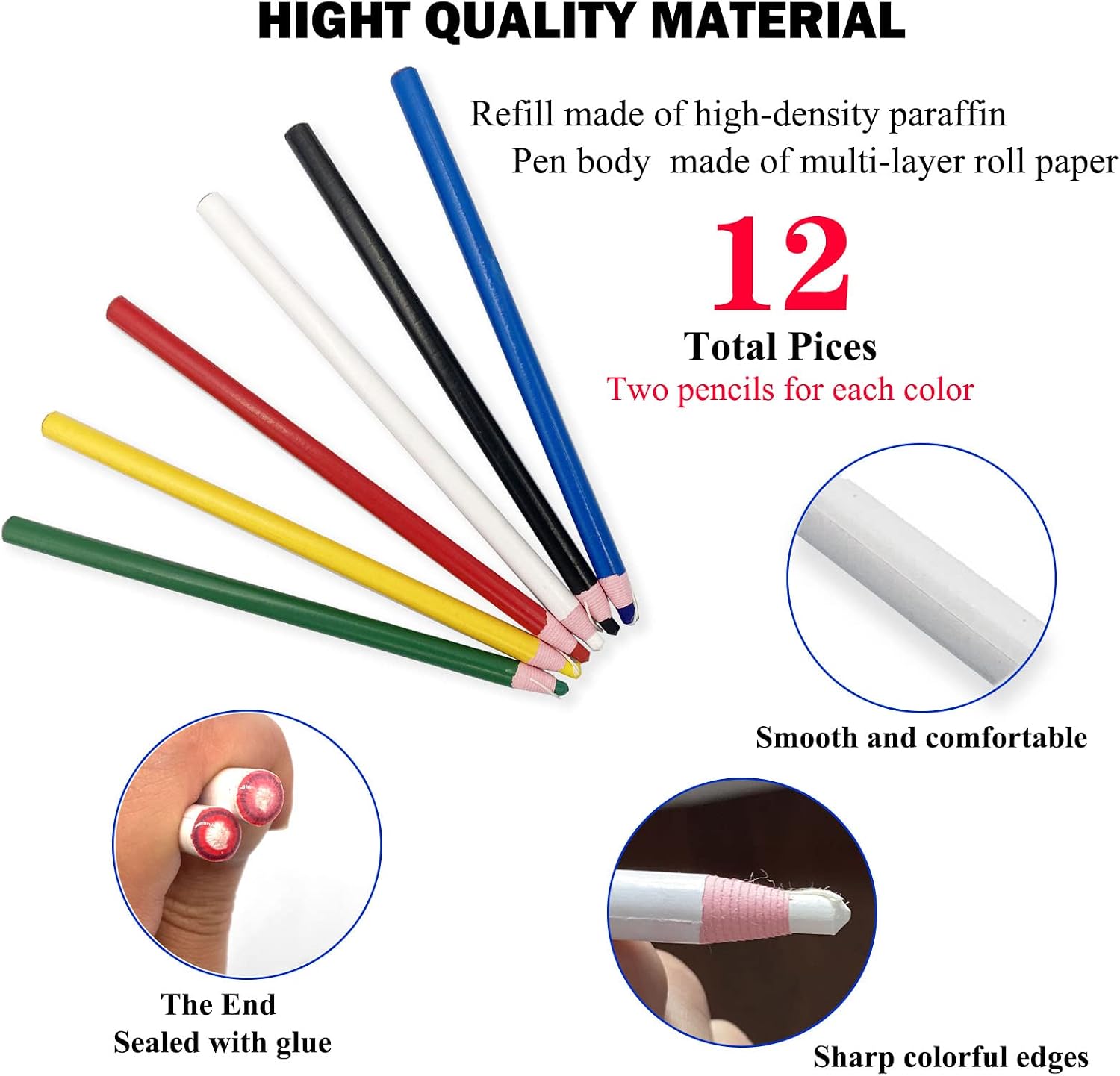 Sewing Pencil 12 PCS Colors Invisible Erasable Fabric Pencils For Leather Cut Marks, Student Drawing, Tailor Mark