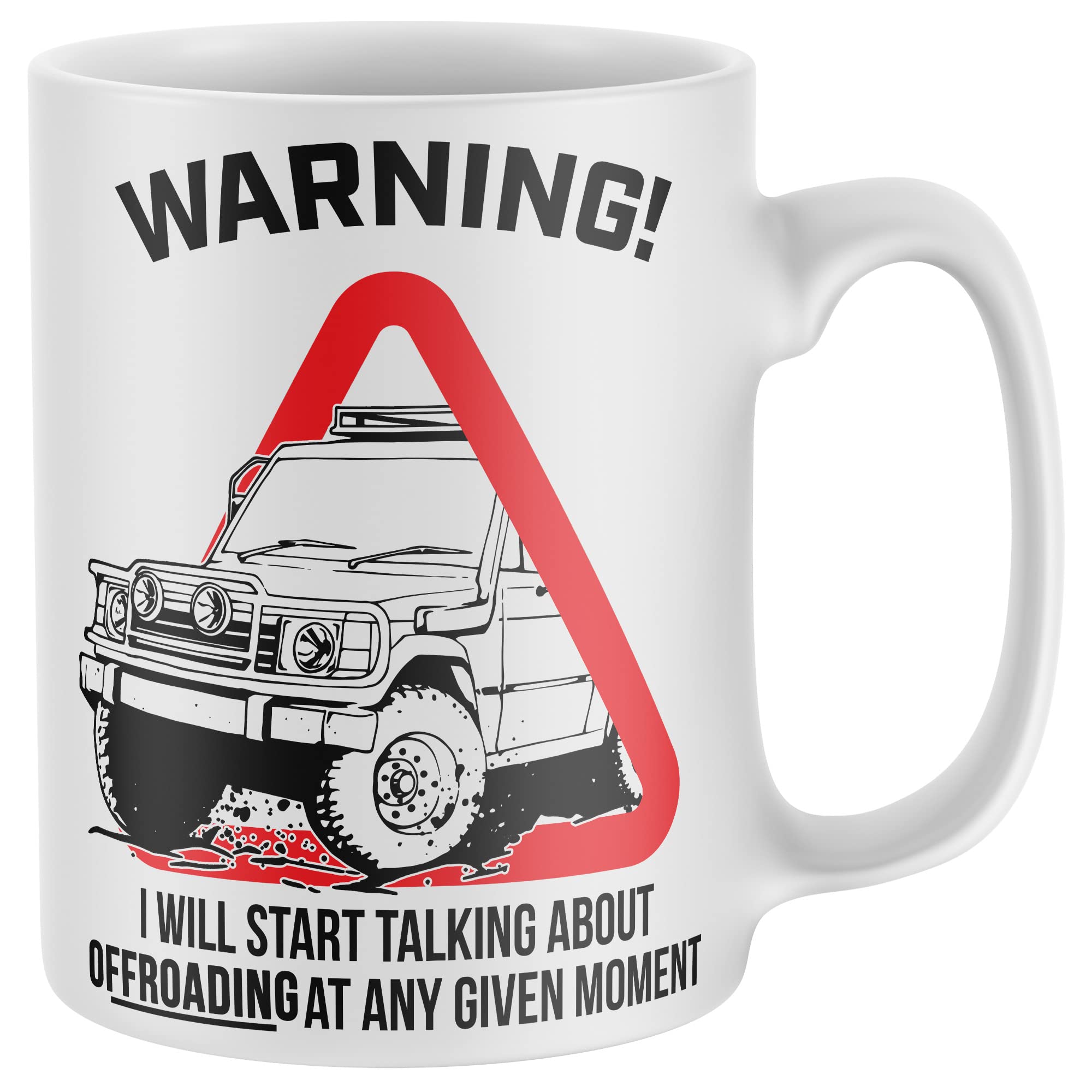 Purple Print House Warning Will Talk About Offroading Mug, Funny Coffee Cup, Offroad Driver Gifts for Him, Offroader Birthday Present Ideas For Dad or Son, One Size, White