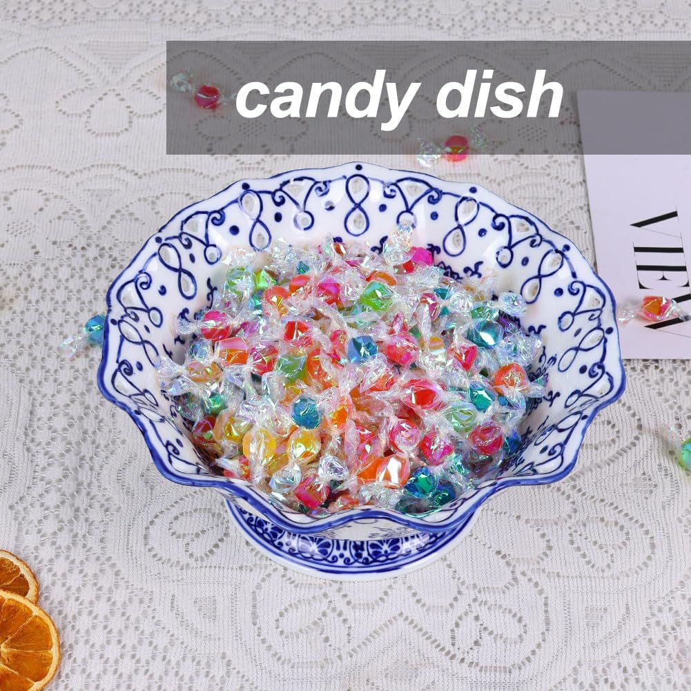 9.4in Blue and White Ceramic Fruit Bowl, Porcelain Decoration Bowl, Fruit Serving Plate,Storage Bowl,Decorative Pedestal Bowl for Table Countertop,Kitchen Island Centerpiece, Home Dining Décor