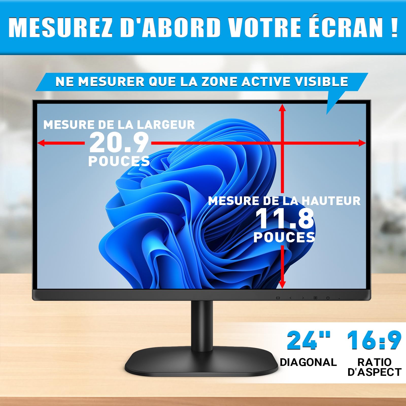 PYS Filtre Anti Lumiere Bleue PC 24 Pouces 16:9, Amovible Protection Ecran 24 inch, Film Mat Ecran PC 24 Pouces, Protege Anti-reflet Moniteur 24 Pouces