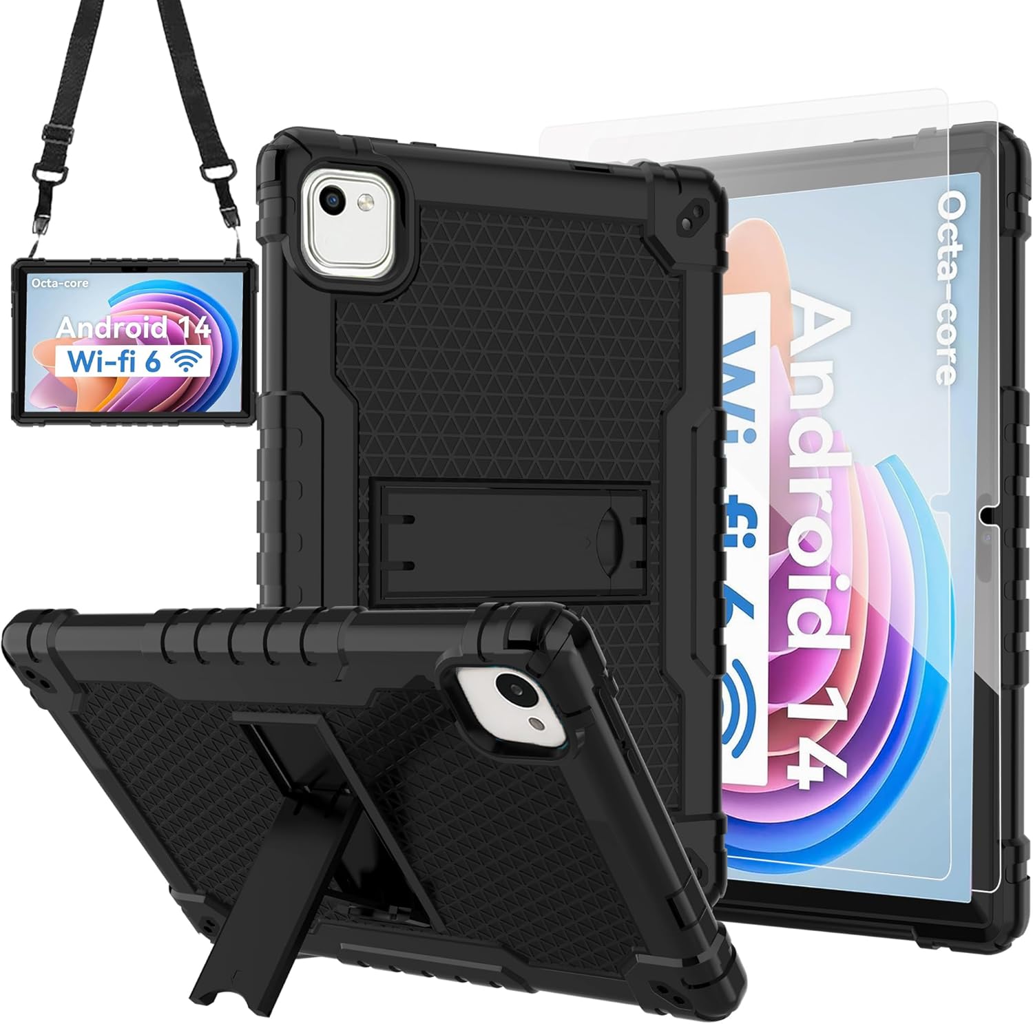 Case for YQSAVIOR ZB30/YQCP20/VOLENTEX M10 /Aiprotablet K10/PRITOM M20/AEEZO MB1001/C10 10 inch Tablet Case Built in Kickstand for MUISOO MUIC110110 inch Tablet (Black+2PCS Glass)