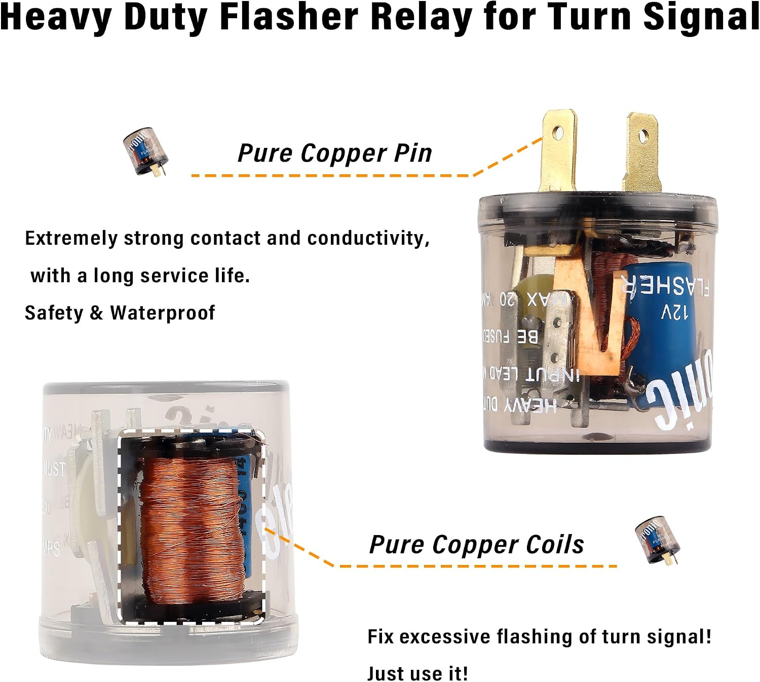 2PCS 12V Flasher Relay,Heavy Duty 2-Pin Turn Signal Relay Only for Repairing Halogen Bulb Frequent Flicker Problem,Two Prong Round Blinker Relays of Automotive Relays Car Accessories