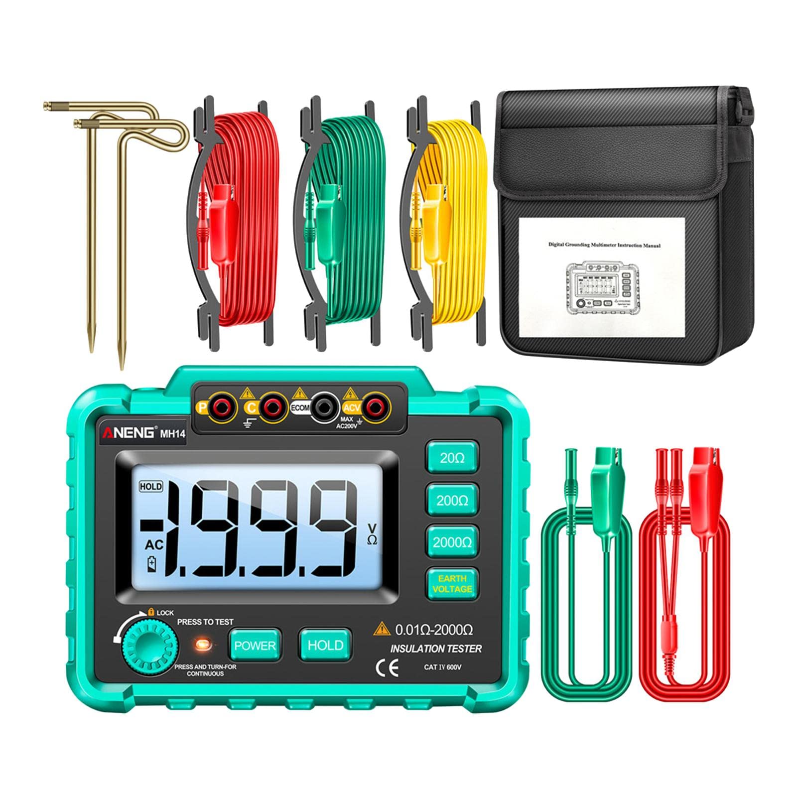 Amazon.co.jp: 接地抵抗テスター デジタル接地抵抗計 アース抵抗計