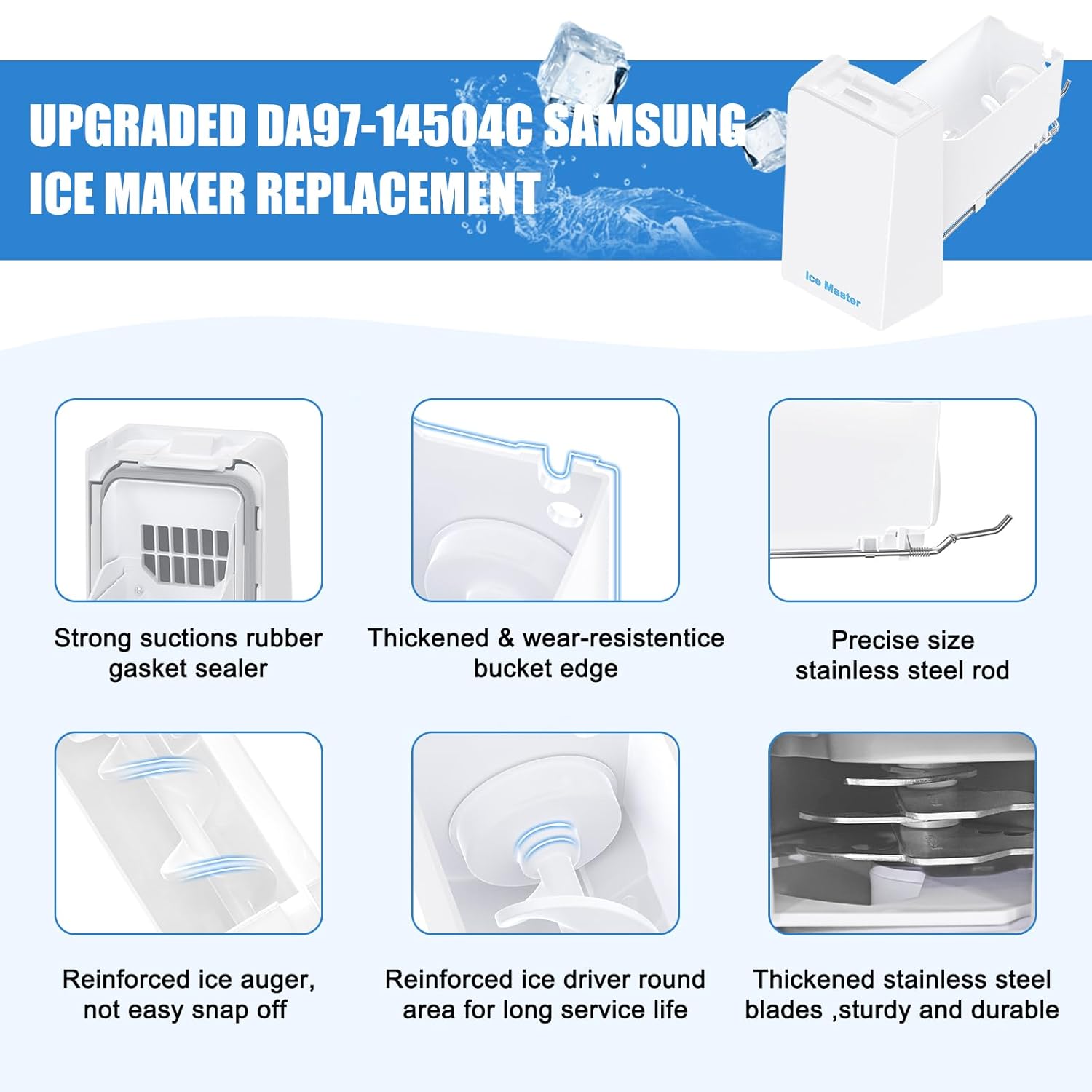 Upgraded DA97-14504C Ice Bucket Replacement for Samsung Refrigerator Ice Maker Tray Part DA97-14504A Ice Container Assembly RF22KREDBSR, RF23HCEDBBC,RF23J9011SR, RF24FSEDBSR Fridge Assy Tray Ice Bin