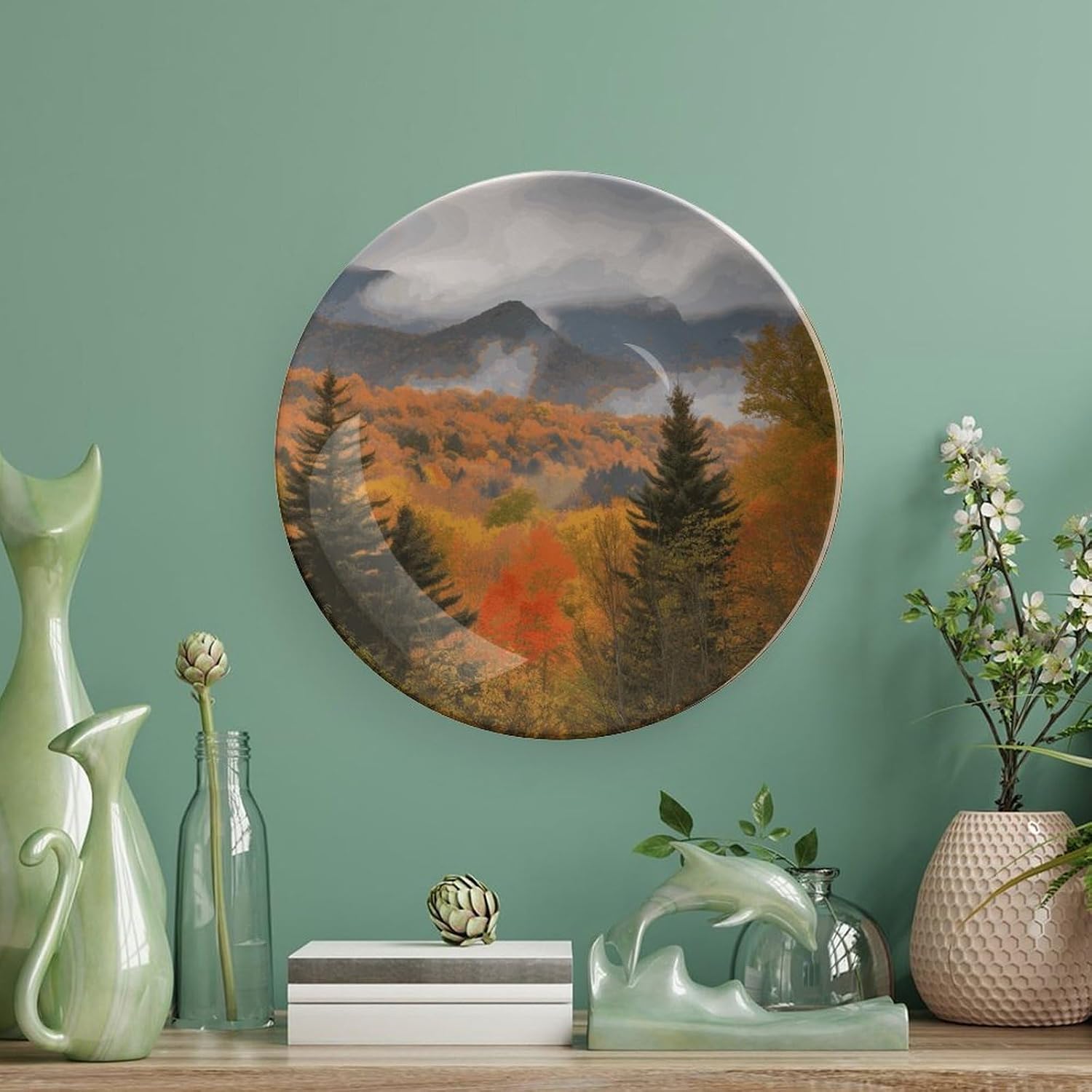 Autumn Foliage Mountains Bone China Decorative Plate Exquisite Ornamental Wall Hanging Platter 6/7/8/10 Inch Vintage Art Ceramic Decor Dish for Home Tabletop Decor Housewarming Gift image 5