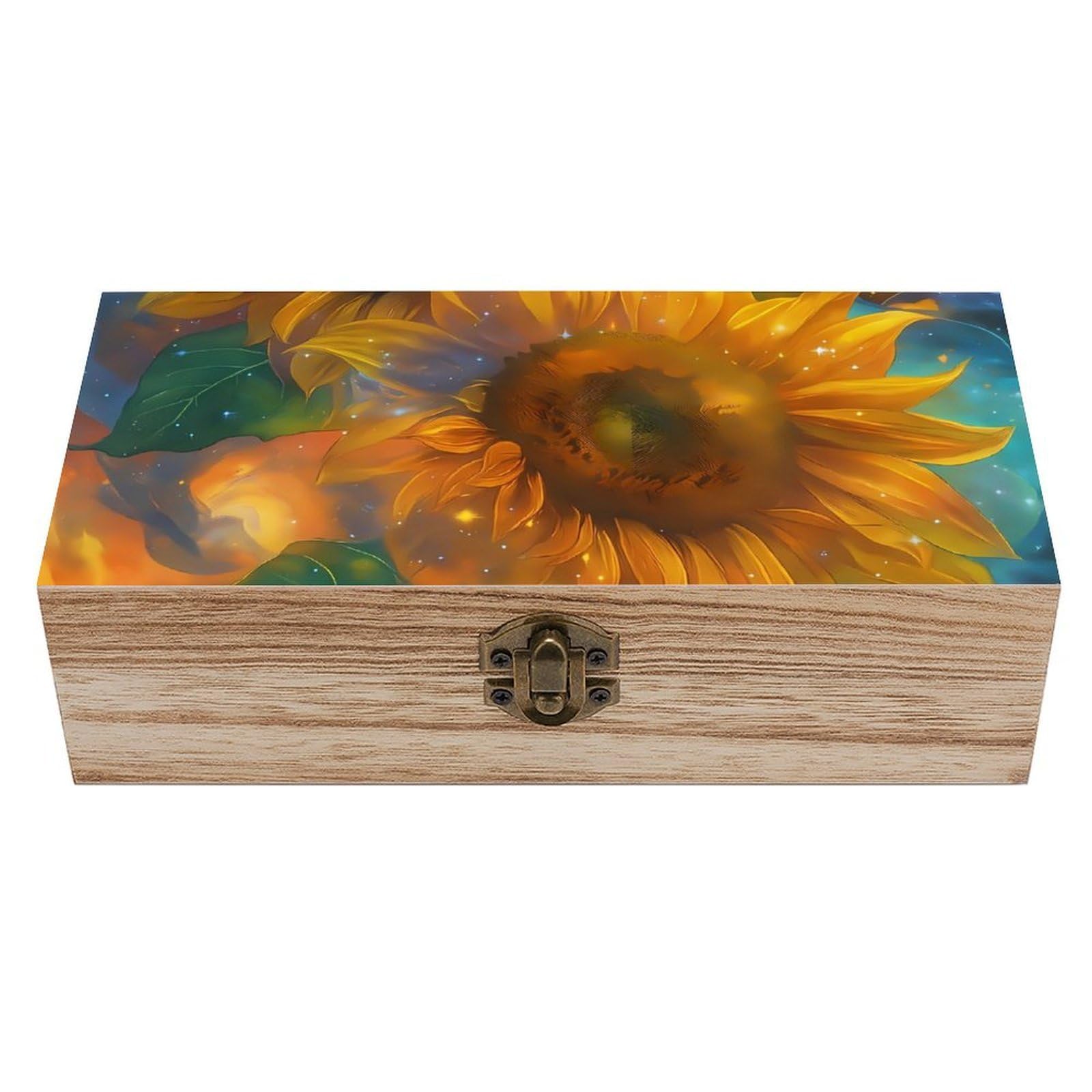 Oudrspo Galaxy Sunflower Retro Wooden Storage Box Keepsake Jewelry Decorative Art Storages Box Gift Boxs