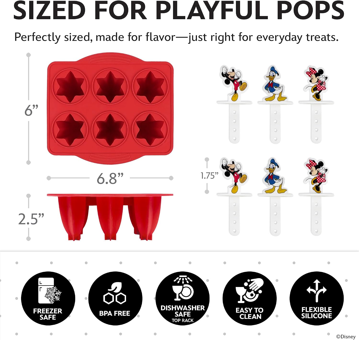 Disney Mickey & Friends Silicone Popsicle Molds with Sticks, 6-Cavity Base