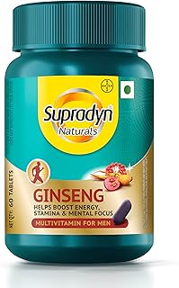 Supradyn Naturals Ginseng Multivitamin Tablet for Men - From India's No.1 Brand | Ginseng & Grapeseed Extract | 12 Vitamins, Zinc, Magnesium | Energy,