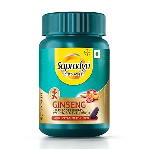 Supradyn Naturals Ginseng Multivitamin Tablet for Men - From India's No.1 Brand | Ginseng & Grapeseed Extract | 12 Vitamins, Zinc, Magnesium | Energy, Immunity, Stamina, Mental Focus | 60 Tablets | Veg - Amazon product rated Grade A