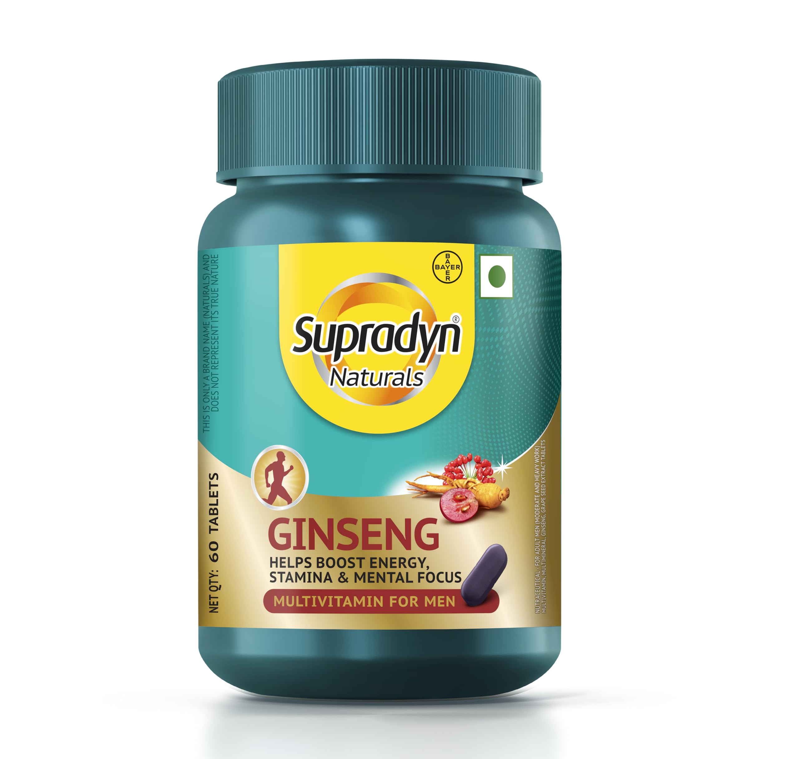 Supradyn Naturals Multivitamin for Men | Ginseng & Grapeseed Extract | 12 Vitamins, Zinc, Magnesium | Energy, Immunity, Stamina, Mental Focus | 60 Tablets | Veg-picture-28
