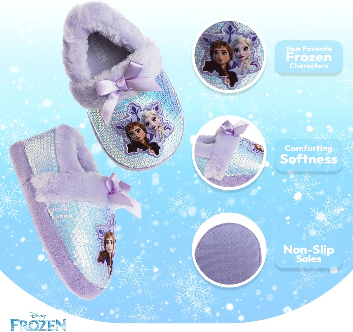 Disney Frozen Elsa and Anna Girls Slippers - Plush Non-Slip Comfy Fluffy Lightweight Warm Comfort Soft Aline Indoor House Slippers (Toddler/Little Kid) - Image 4