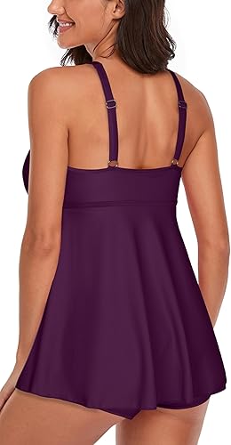 Miniatura 3 de Traje de baño tankini con control de abdomen para mujer, traje de baño de 2 piezas con camiseta sin mangas y pantalones cortos