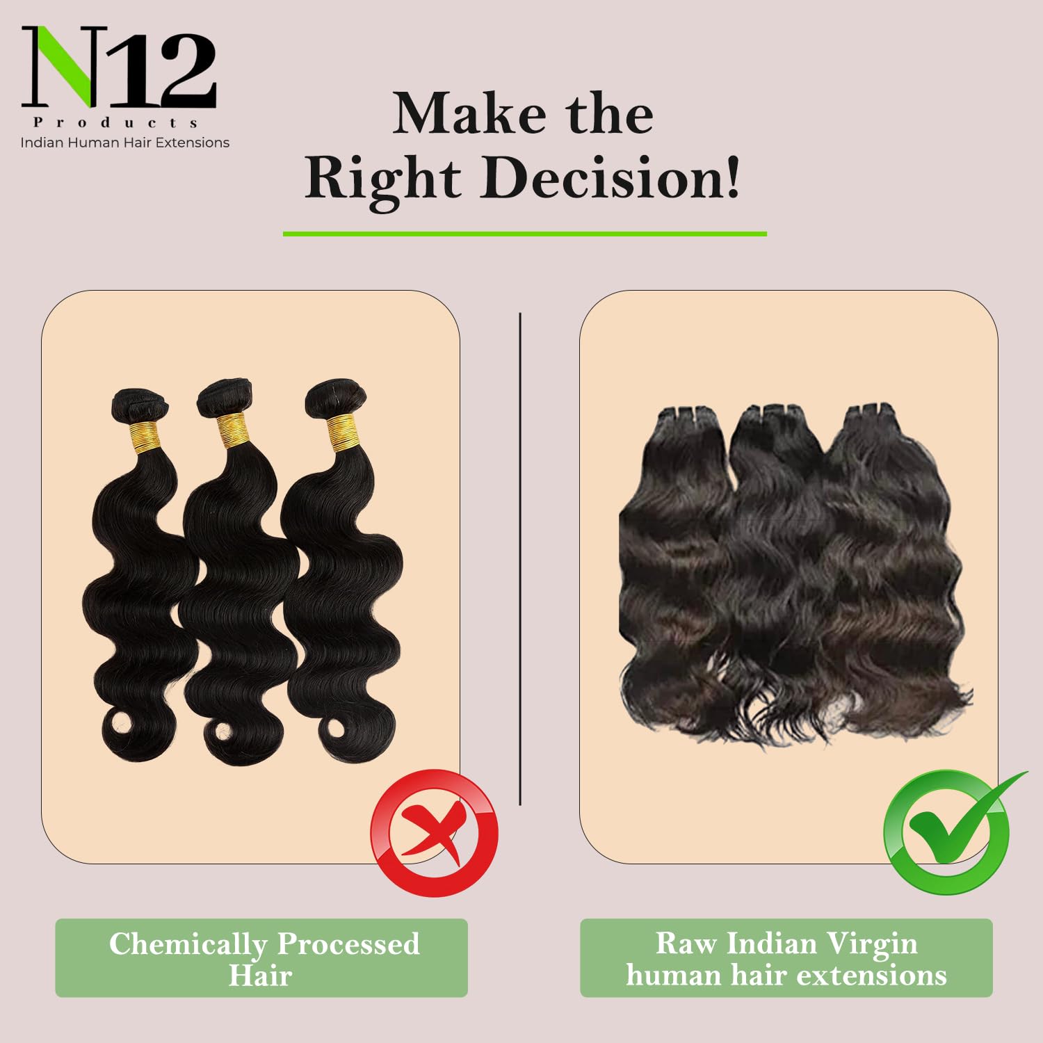 N12-24" Natural wavy 1 bundle of raw Indian virgin human hair bundles natural colors, black & dark brown directly from Indian manufacturer – Single Donor, Unprocessed Double Weft Bundle Deals