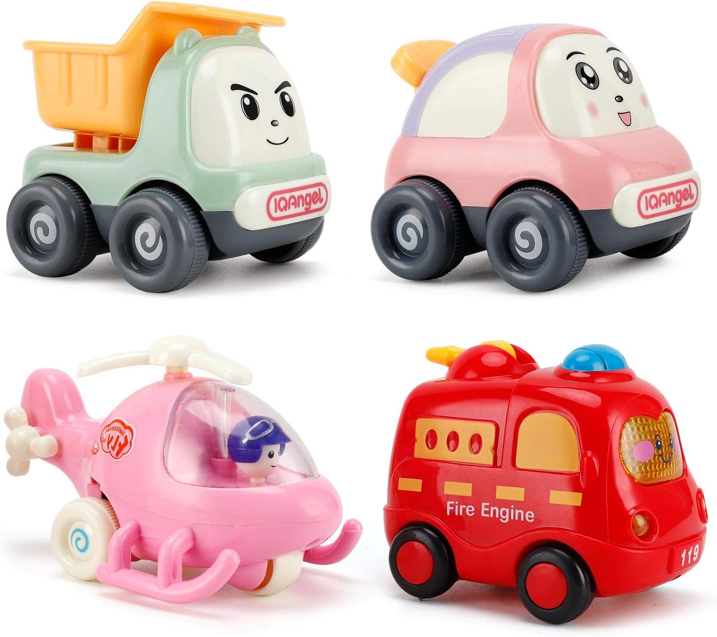 NASHRIO Pull Back Cars Toys for 1 2 3 Years Old Baby and Toddlers, 4 Pack Kids Early Educational Vehicles - Boys and Girls Birthday Party Favors Gift (Random Colors)