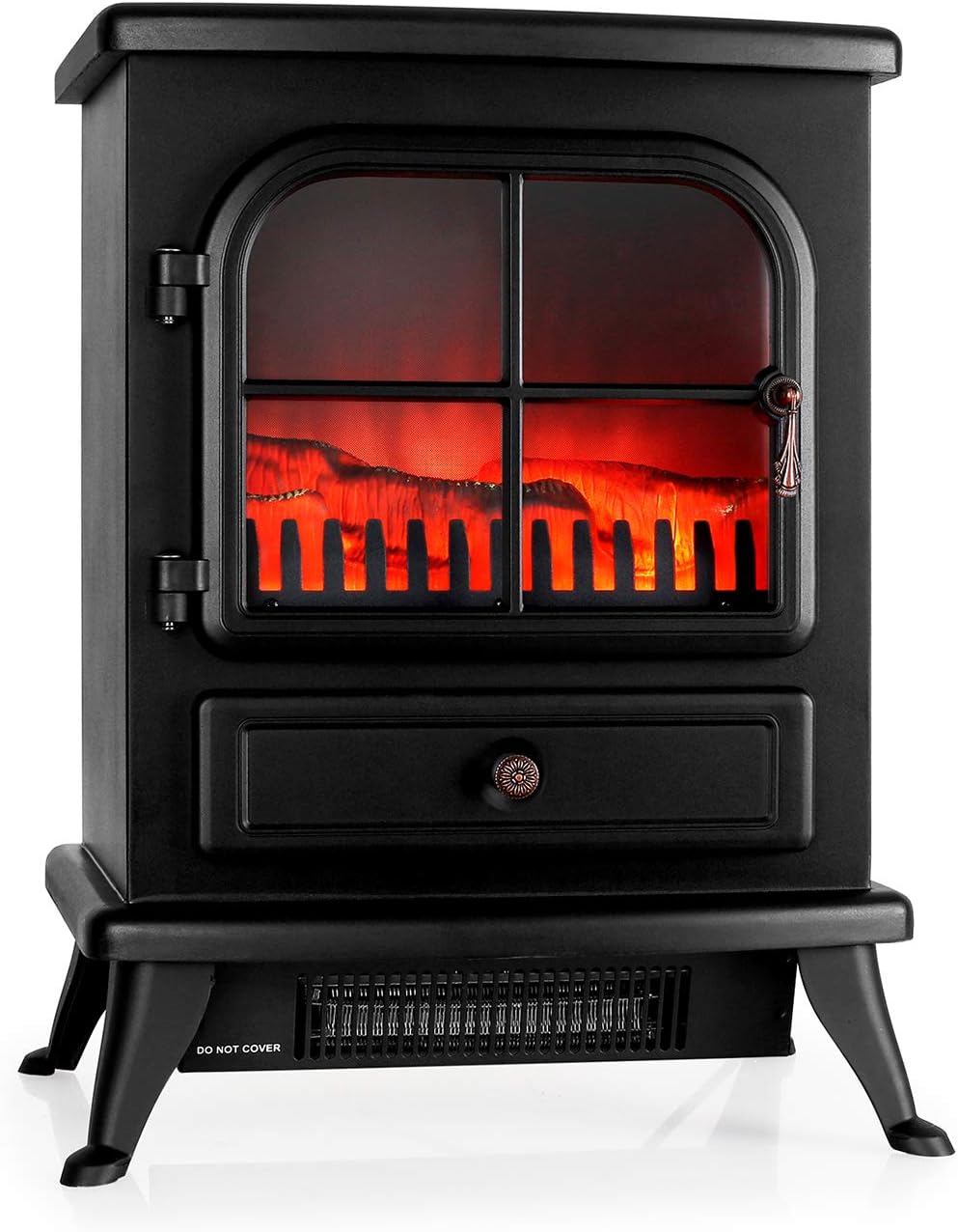 KLARSTEIN St. Moritz Electric Fireplace, Heater, 1500 W, Flame Simulation, Built-in Fan Heater, Glass Front Panel, Nostalgic Design, Adjustable Flame Brightness, Dark Black