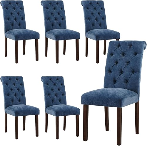 Miniatura 8 de Parsons - Juego de 2 sillas de comedor tapizadas de tela, elegantes sillas de comedor tapizadas de tela, asiento acolchado cómodo, patas de madera