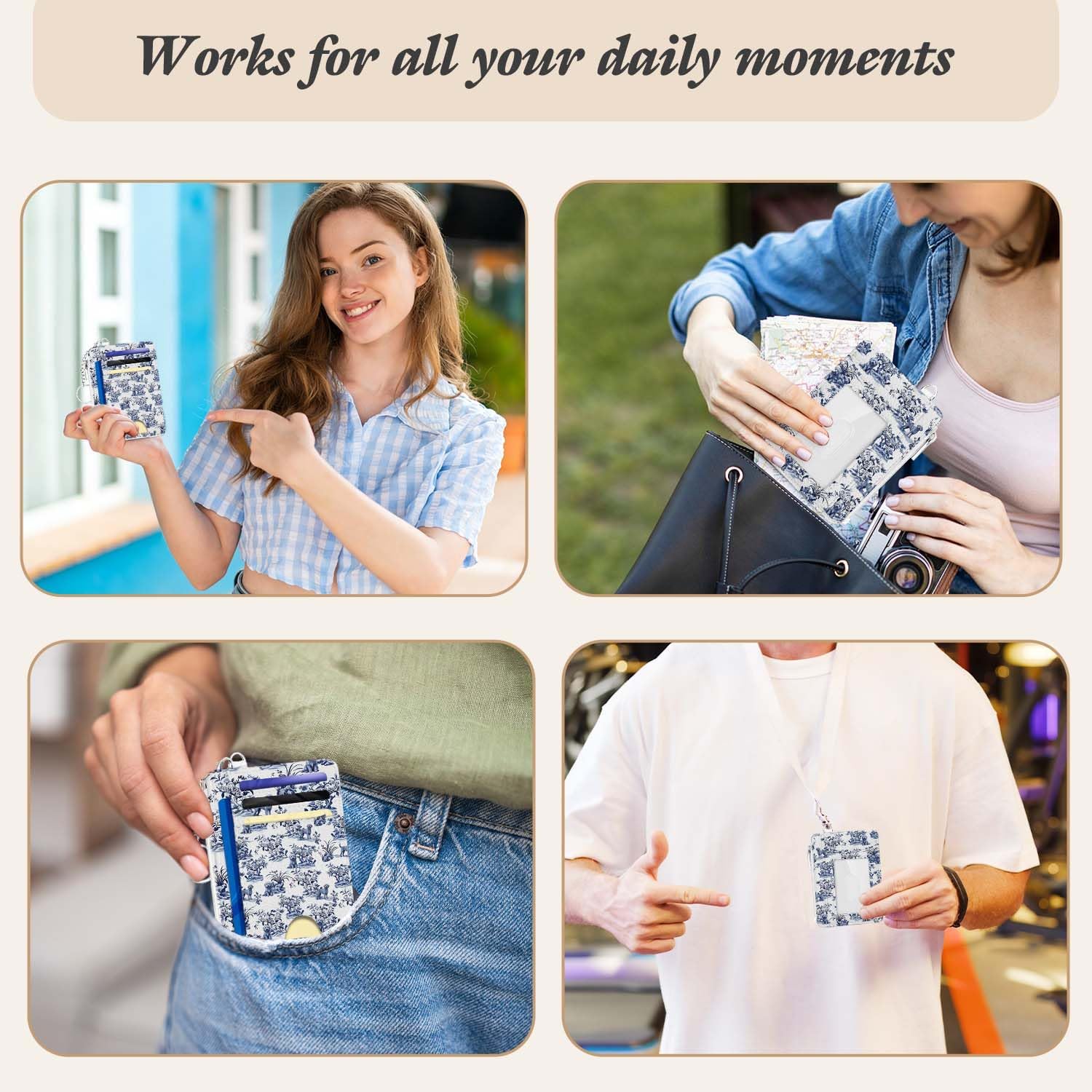 Blue Chinoiserie labradoodle Card Holder Small Wallet for women,cute dog Slim Blocking Keychain Wallet Coin Pocket, Front Pocket Thin Travel Card Case with ID Window,labradoodle gifts image 4