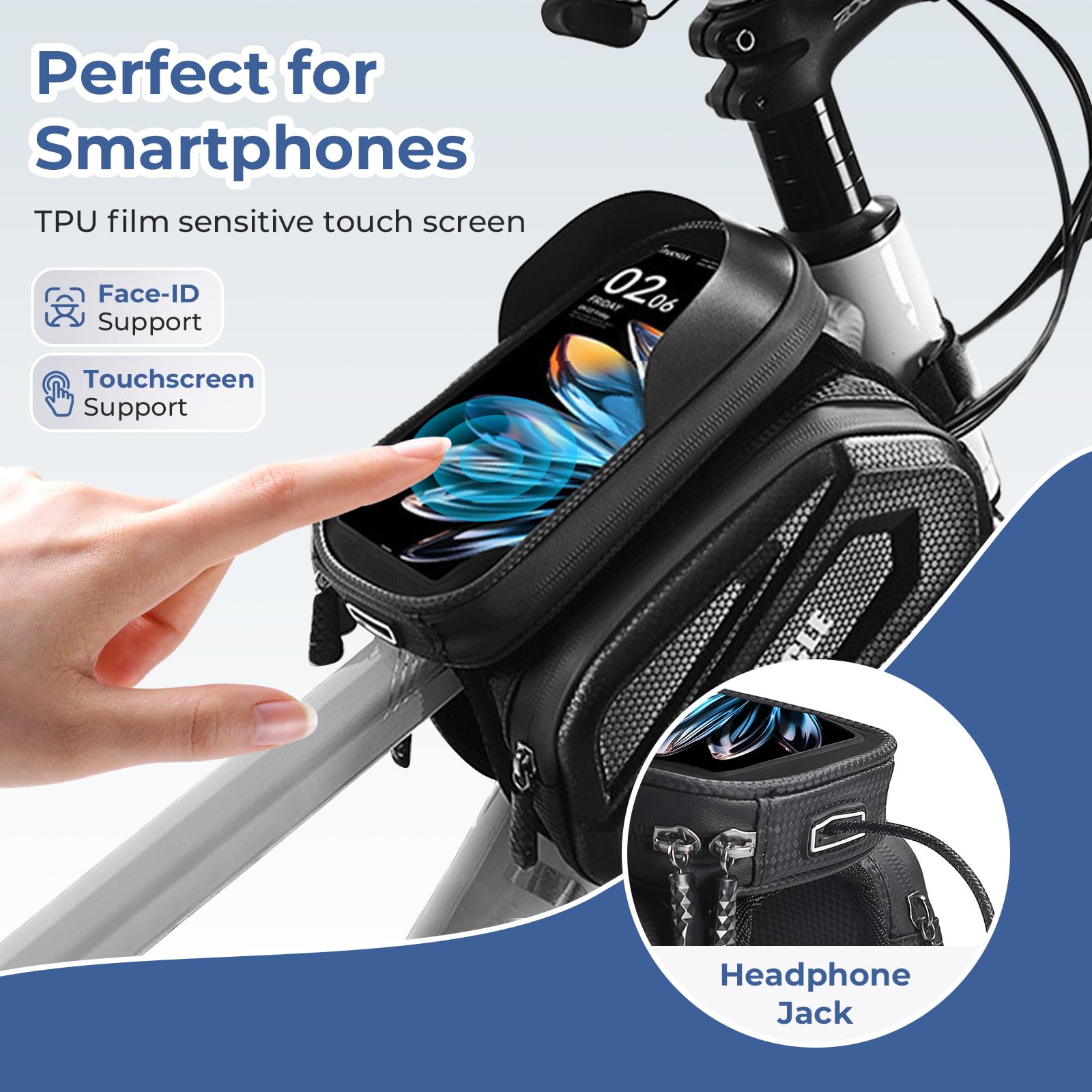 Borsa Telaio Bici Impermeabil, 2L Capacità Borsa Cellulare Manubrio Biciclette, con Touch Screen in TPU per Smartphone Fino a 7" per Bicicletta Elettrica, MTB
