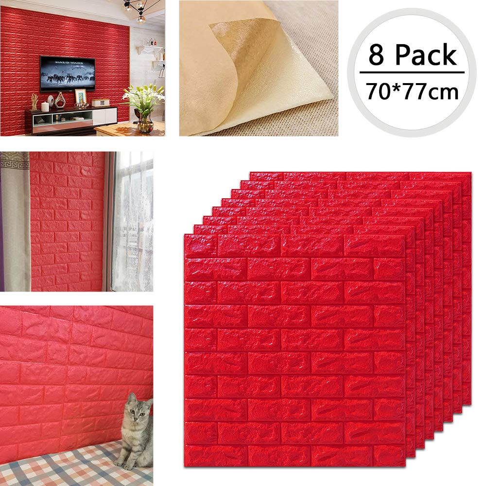8pcs 3d Wall Panels Peel And Stick Wallpaper For Bedroom Living Room Decor Pe Foam 3d Red Brick Wallpaper Stick And Peel 3d Wall Stickers For Kids Room Decoration Buy Online