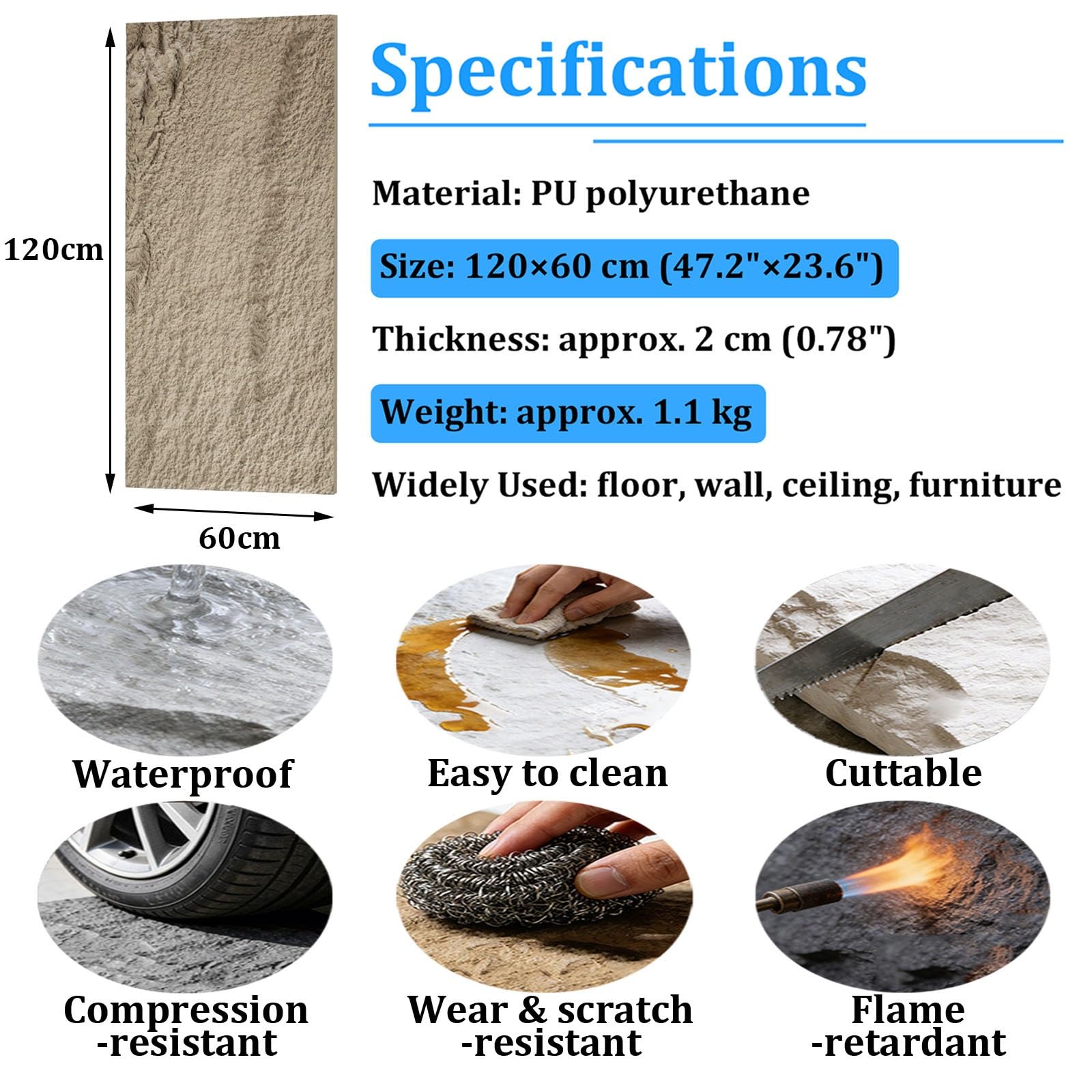 Panele ścienne 3D z imitacji kamienia, dekoracyjna powłoka do pomieszczeń i gabinetów mieszkalnych, kamień naturalny teksturowany panel ścienny (styl 5,120 x 60 cm-5 szt.)