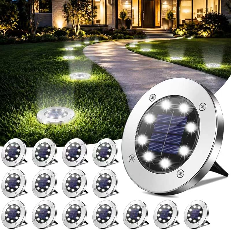 OULONGER Luces solares de suelo de 4,6 pulgadas, 16 paquetes, camino solar impermeable para jardín, luces de paisaje brillantes en el suelo para patio, césped, patio, entrada, escalón y pasarela (luz blanca)