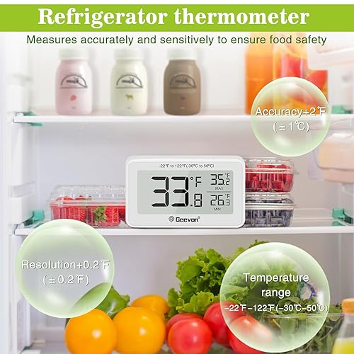 Miniatura 3 de Geevon Paquete de 2 termómetros para refrigerador, termómetro digital para nevera, impermeable IP65, con gran pantalla LCD, función de grabación